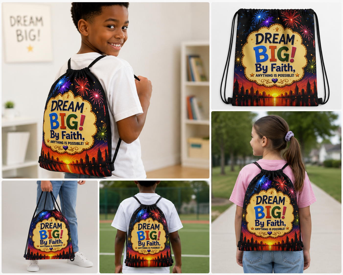 Dream Big By Faith Kid's Drawstring bag